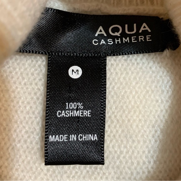 AQUA 100% Cashmere oatmeal color fringe lightweight sweater VGUC In size Medium - Picture 2 of 10